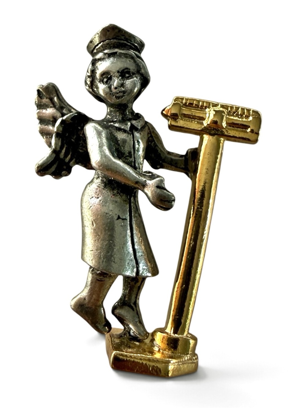 Vintage Ballou Reg’d Weightloss Guardian Angel Lapel Pin Holding Gold‑Tone Scale